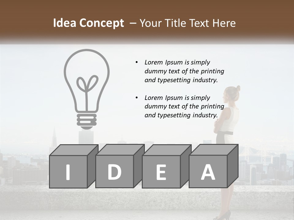 A Woman Standing On A Ledge In Front Of A City PowerPoint Template