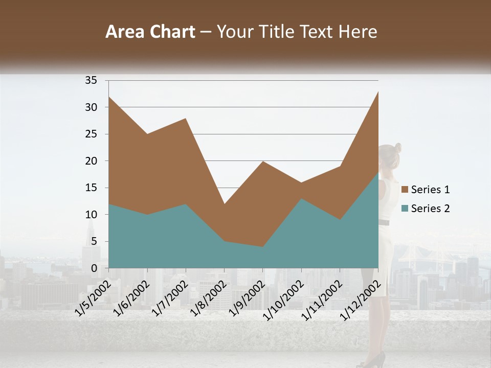 A Woman Standing On A Ledge In Front Of A City PowerPoint Template