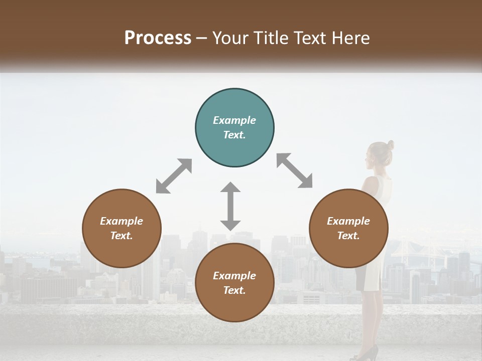 A Woman Standing On A Ledge In Front Of A City PowerPoint Template