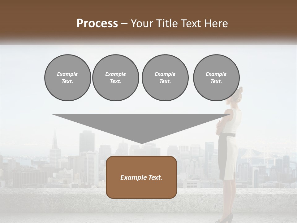 A Woman Standing On A Ledge In Front Of A City PowerPoint Template