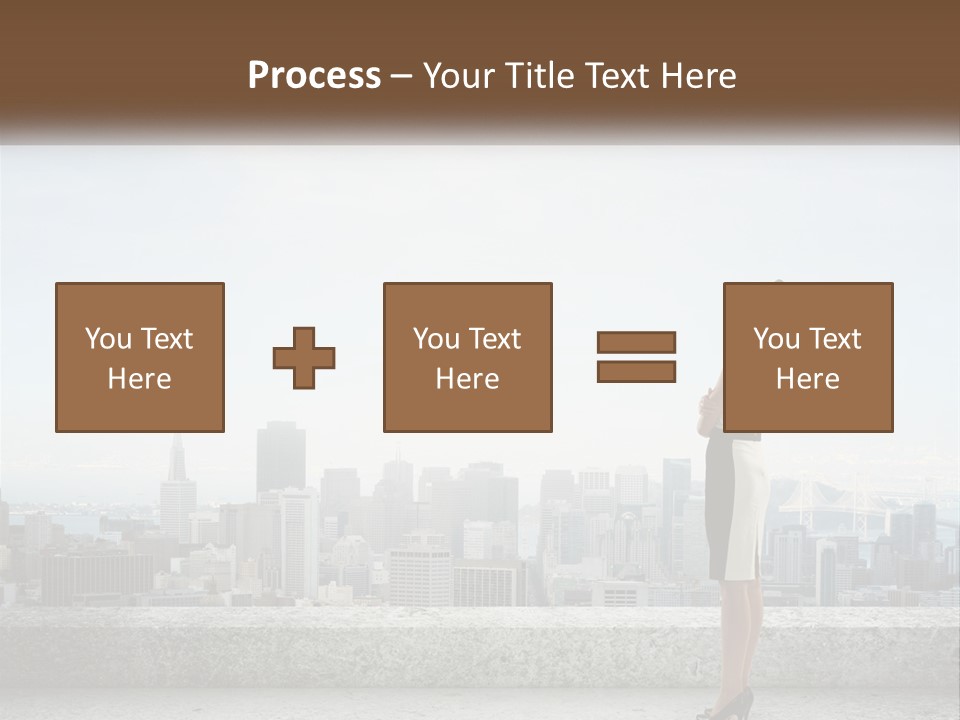 A Woman Standing On A Ledge In Front Of A City PowerPoint Template