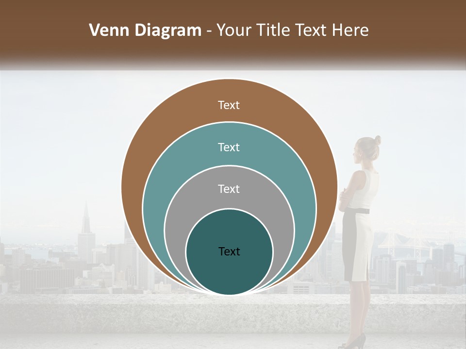 A Woman Standing On A Ledge In Front Of A City PowerPoint Template