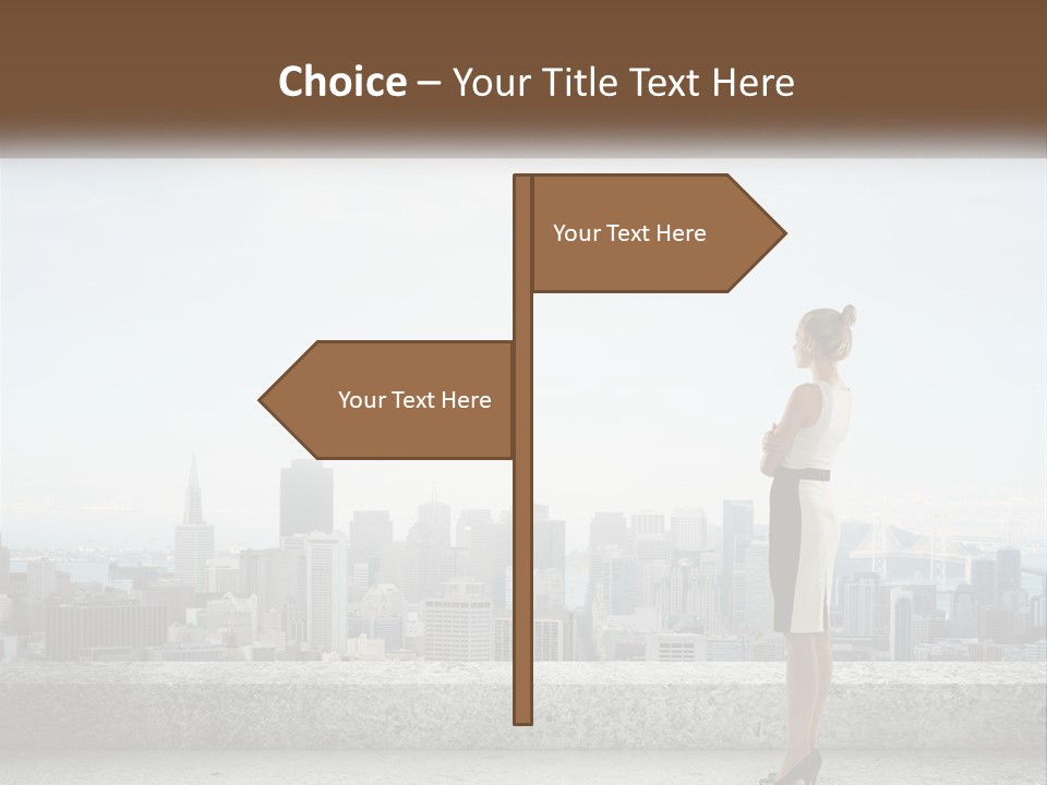 A Woman Standing On A Ledge In Front Of A City PowerPoint Template