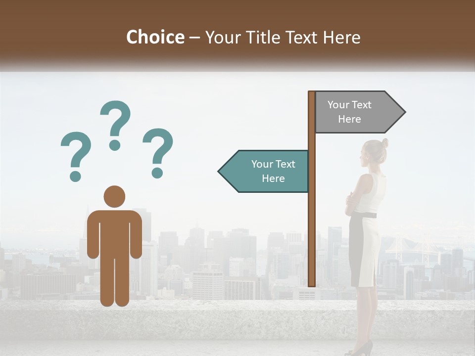 A Woman Standing On A Ledge In Front Of A City PowerPoint Template