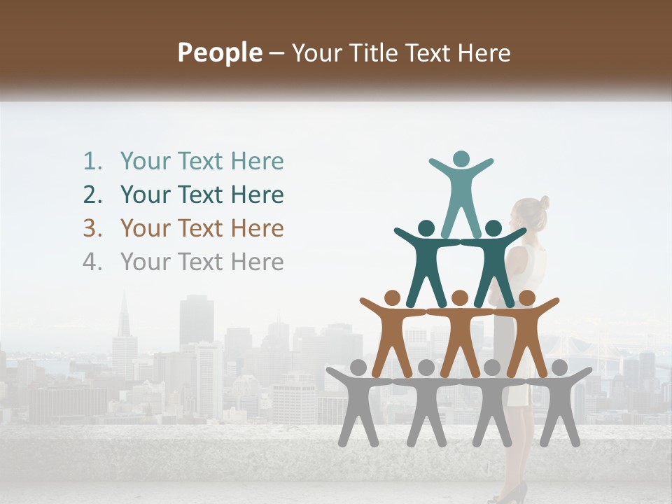 A Woman Standing On A Ledge In Front Of A City PowerPoint Template