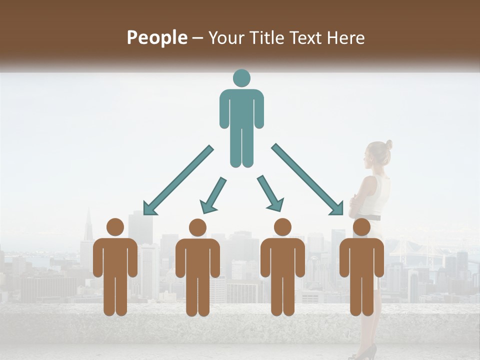 A Woman Standing On A Ledge In Front Of A City PowerPoint Template