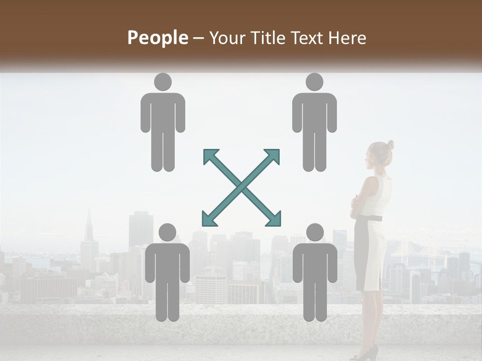 A Woman Standing On A Ledge In Front Of A City PowerPoint Template