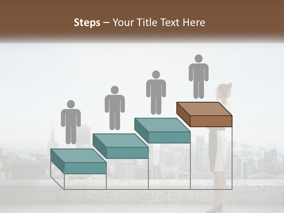 A Woman Standing On A Ledge In Front Of A City PowerPoint Template
