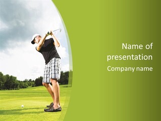 A Man Is Playing Golf On A Green Field PowerPoint Template