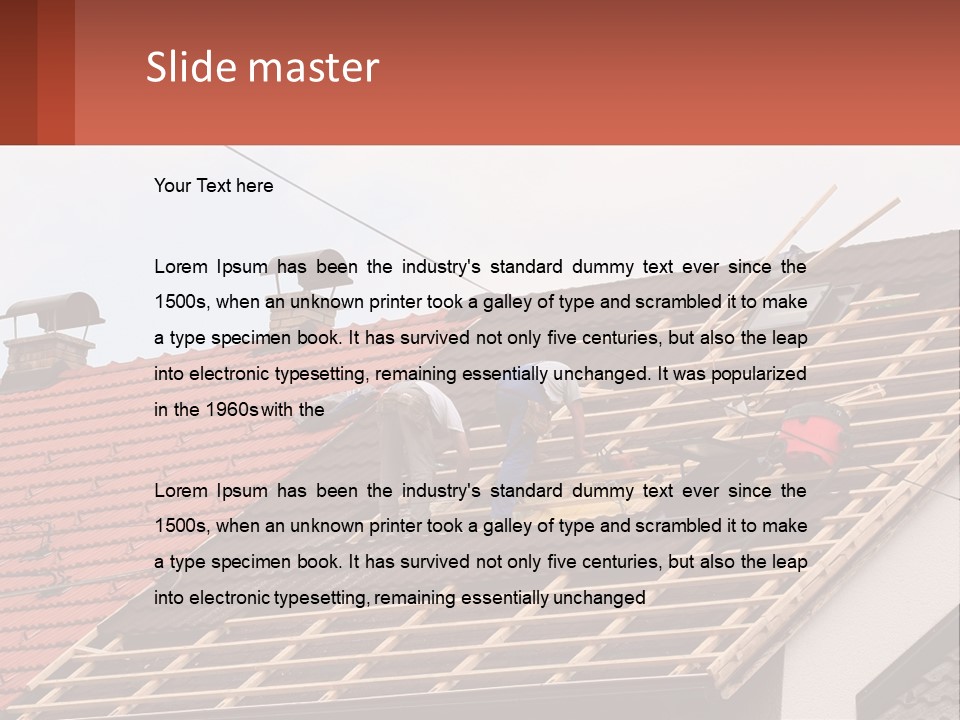 Two Men Working On The Roof Of A House PowerPoint Template