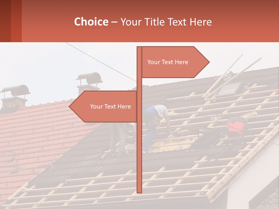 Two Men Working On The Roof Of A House PowerPoint Template