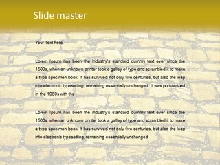 A Cobblestone Road With A Yellow Sign That Says Name Of Presentation Company Name PowerPoint Template