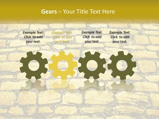 A Cobblestone Road With A Yellow Sign That Says Name Of Presentation Company Name PowerPoint Template