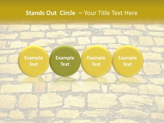 A Cobblestone Road With A Yellow Sign That Says Name Of Presentation Company Name PowerPoint Template