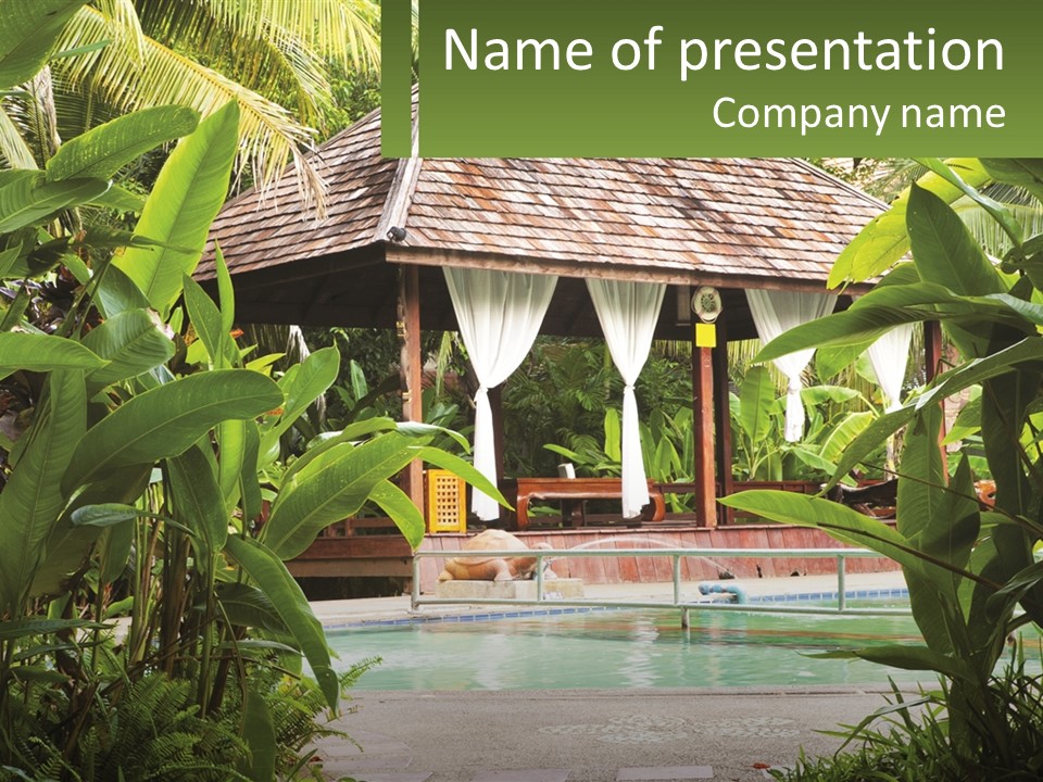 A Gazebo In The Middle Of A Tropical Garden PowerPoint Template