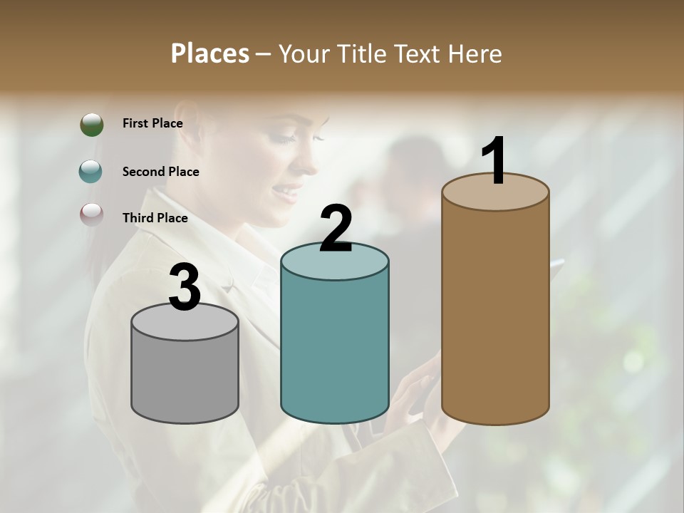 A Woman In A Business Suit Using A Tablet Computer PowerPoint Template