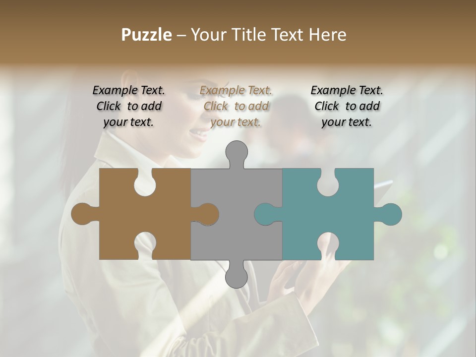 A Woman In A Business Suit Using A Tablet Computer PowerPoint Template