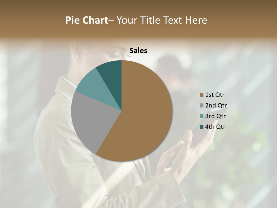 A Woman In A Business Suit Using A Tablet Computer PowerPoint Template