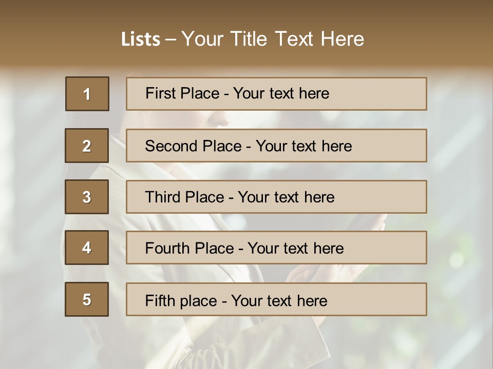 A Woman In A Business Suit Using A Tablet Computer PowerPoint Template