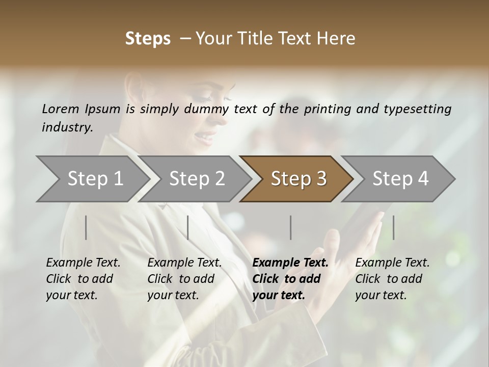 A Woman In A Business Suit Using A Tablet Computer PowerPoint Template