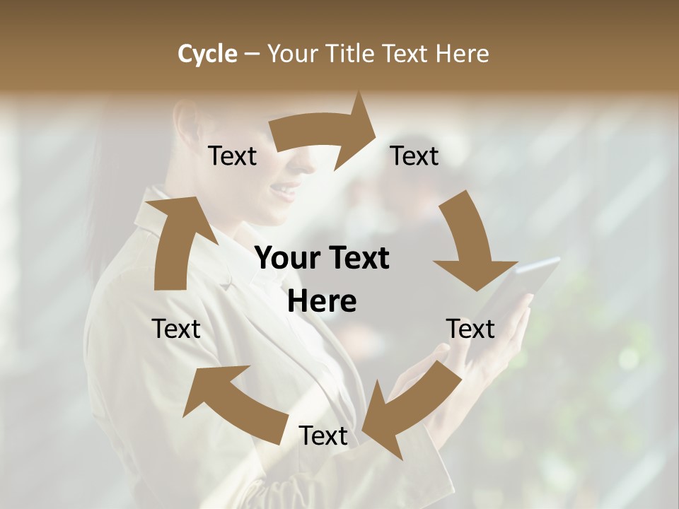 A Woman In A Business Suit Using A Tablet Computer PowerPoint Template