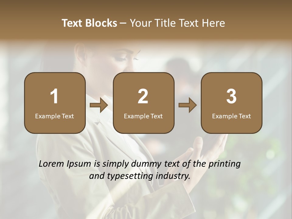 A Woman In A Business Suit Using A Tablet Computer PowerPoint Template