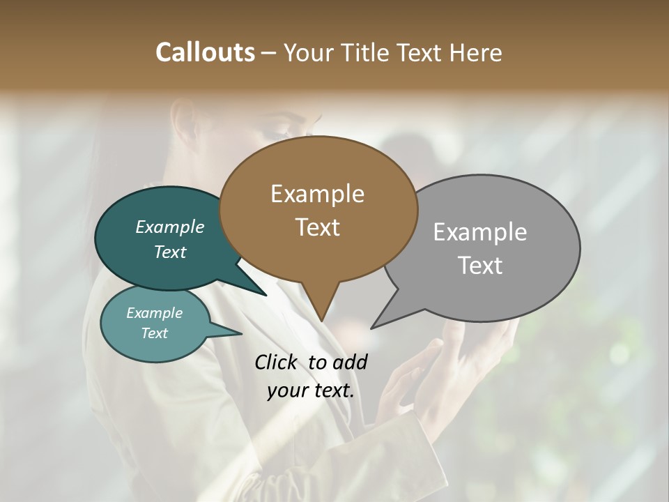 A Woman In A Business Suit Using A Tablet Computer PowerPoint Template