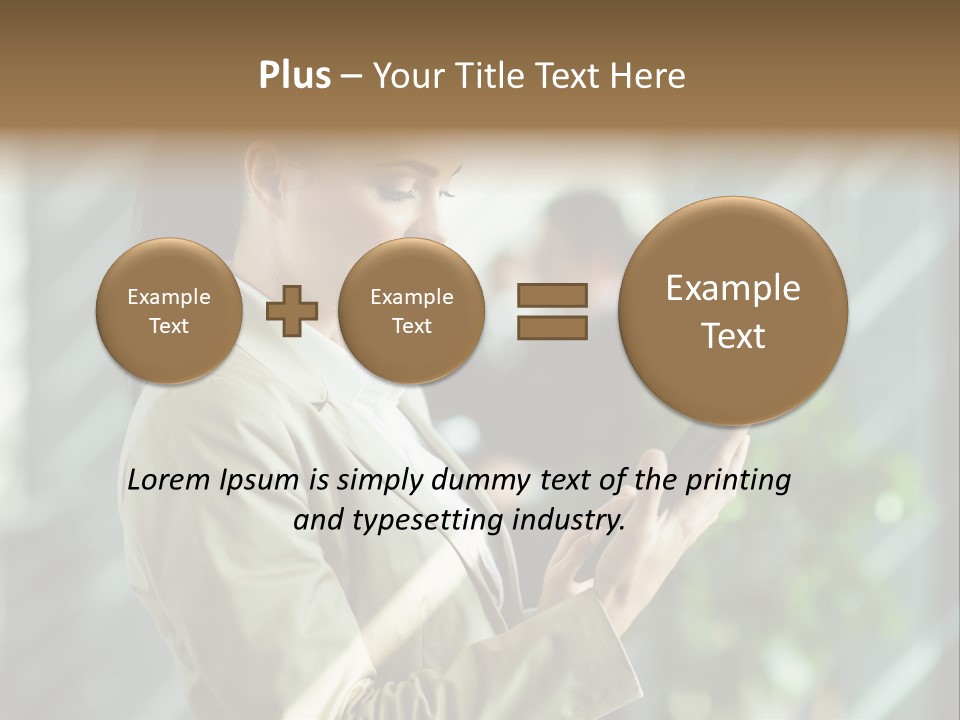 A Woman In A Business Suit Using A Tablet Computer PowerPoint Template