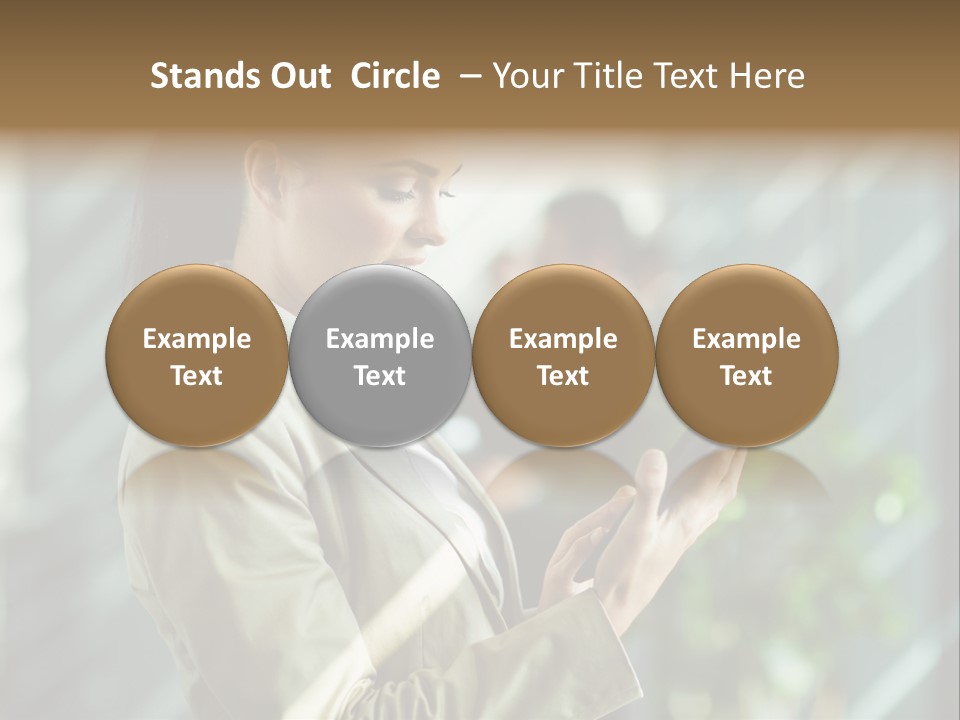 A Woman In A Business Suit Using A Tablet Computer PowerPoint Template