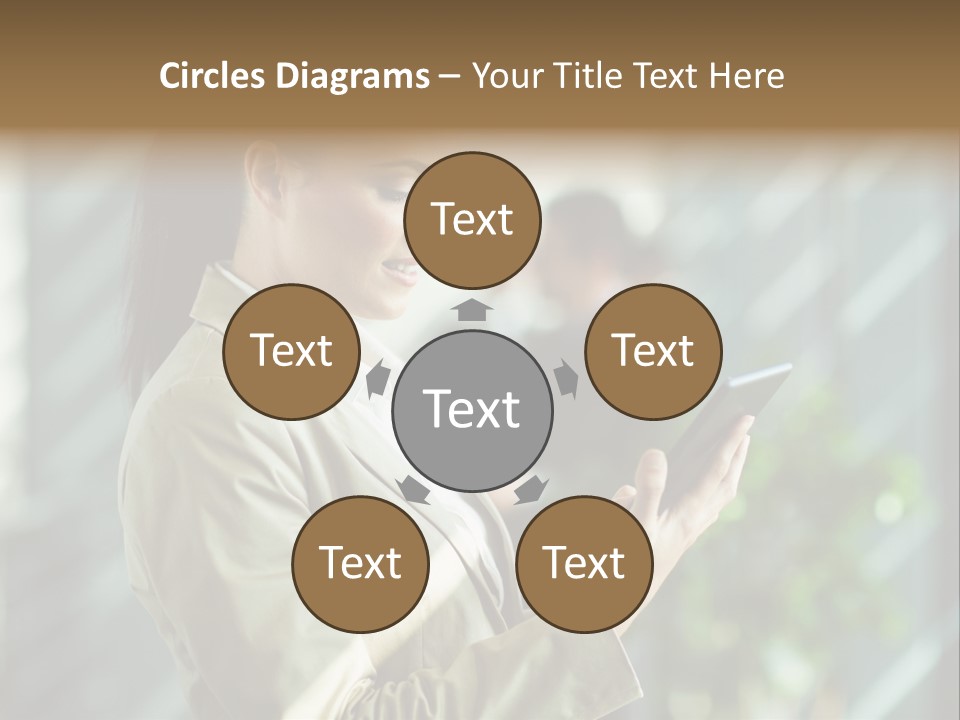 A Woman In A Business Suit Using A Tablet Computer PowerPoint Template