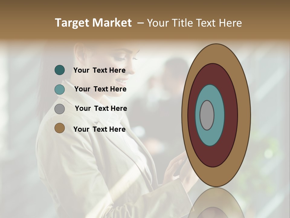 A Woman In A Business Suit Using A Tablet Computer PowerPoint Template