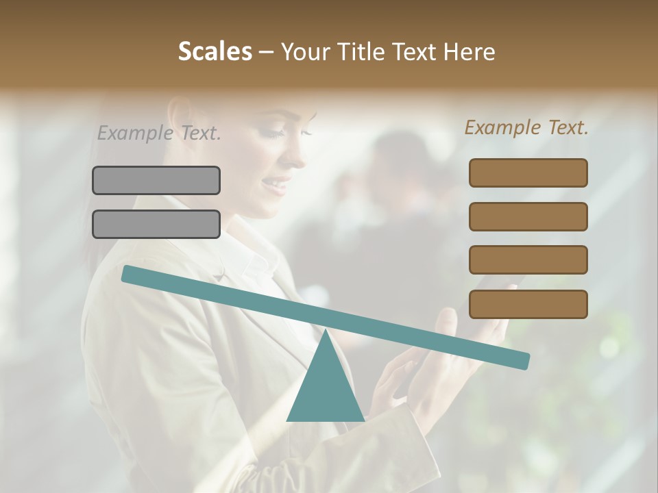 A Woman In A Business Suit Using A Tablet Computer PowerPoint Template