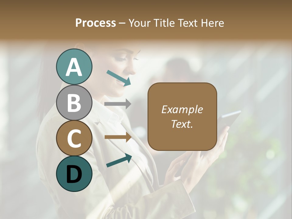 A Woman In A Business Suit Using A Tablet Computer PowerPoint Template