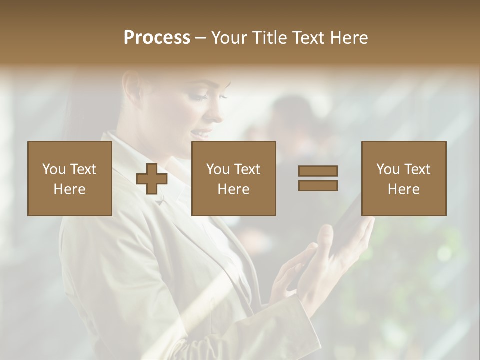 A Woman In A Business Suit Using A Tablet Computer PowerPoint Template