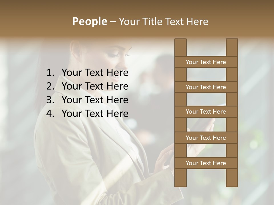 A Woman In A Business Suit Using A Tablet Computer PowerPoint Template