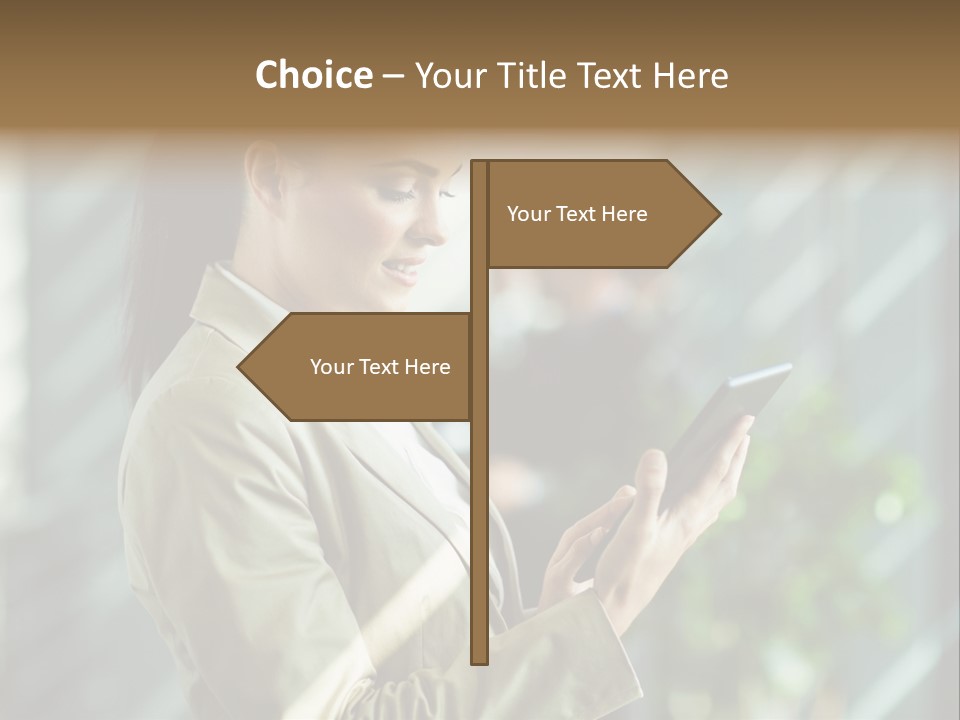 A Woman In A Business Suit Using A Tablet Computer PowerPoint Template