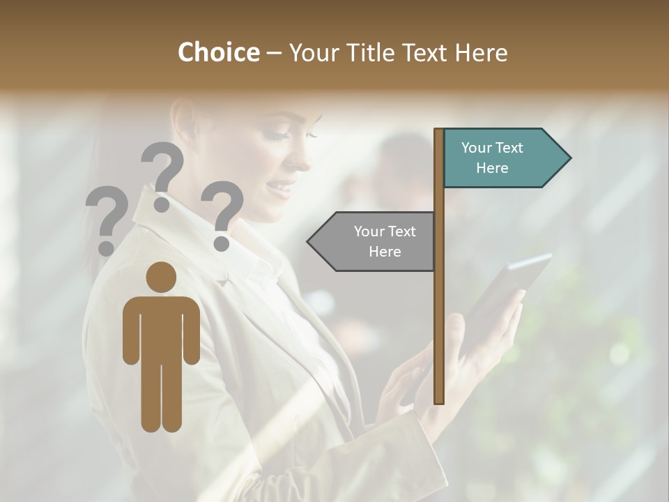 A Woman In A Business Suit Using A Tablet Computer PowerPoint Template