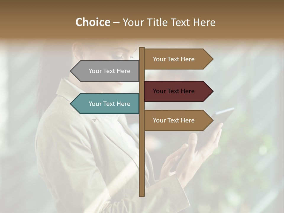 A Woman In A Business Suit Using A Tablet Computer PowerPoint Template