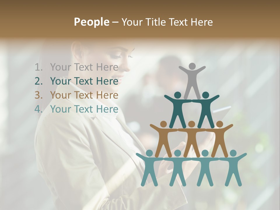 A Woman In A Business Suit Using A Tablet Computer PowerPoint Template