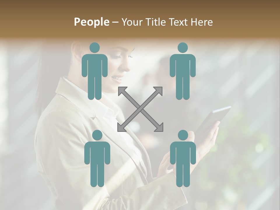 A Woman In A Business Suit Using A Tablet Computer PowerPoint Template