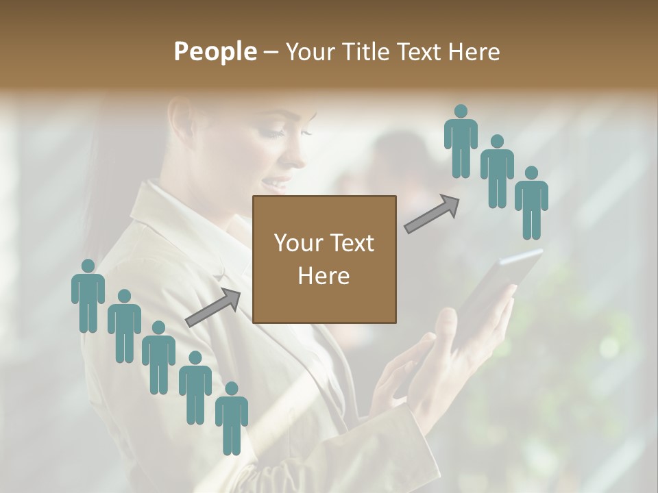 A Woman In A Business Suit Using A Tablet Computer PowerPoint Template