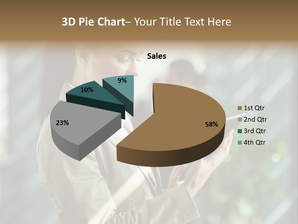 A Woman In A Business Suit Using A Tablet Computer PowerPoint Template