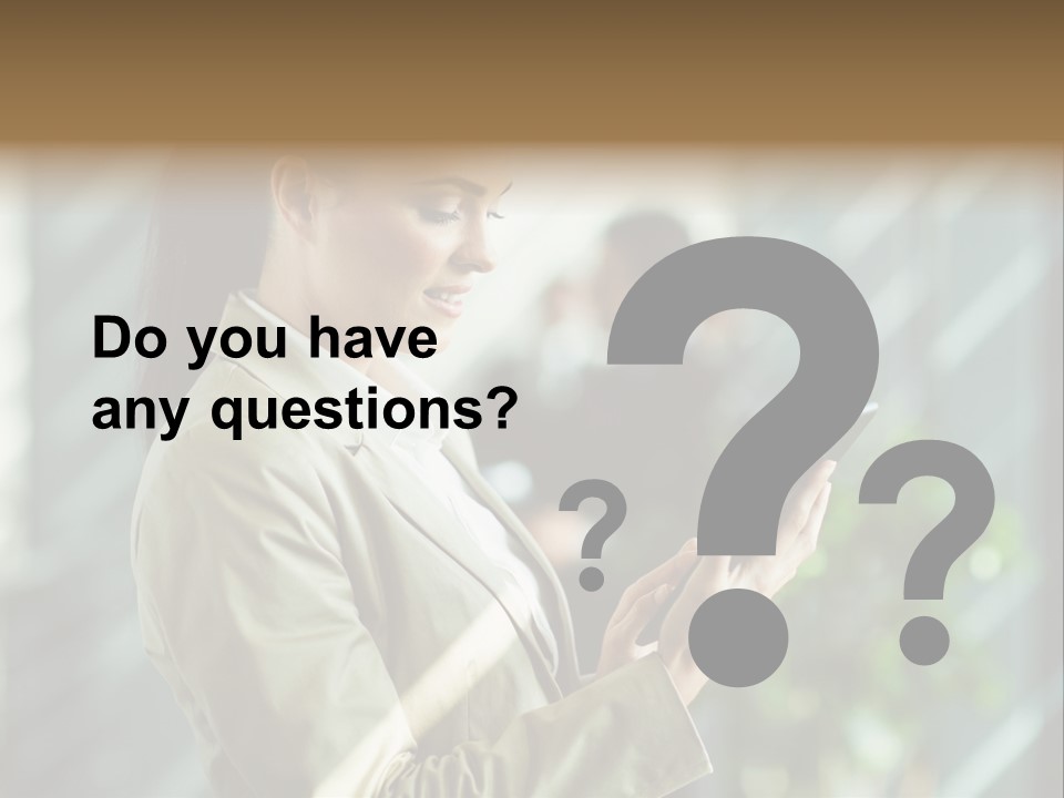 A Woman In A Business Suit Using A Tablet Computer PowerPoint Template