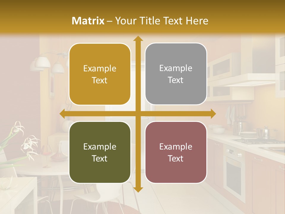 A Yellow And White Kitchen With A Table And Chairs PowerPoint Template
