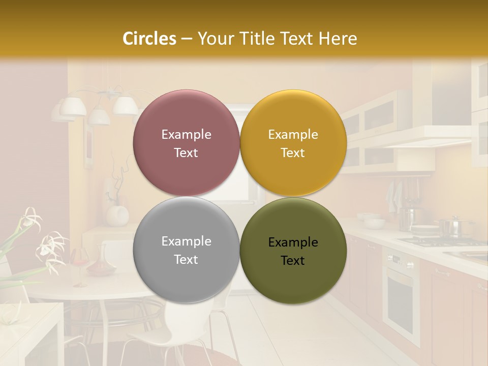 A Yellow And White Kitchen With A Table And Chairs PowerPoint Template