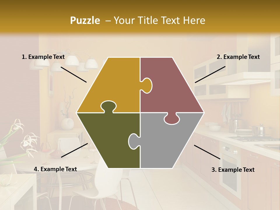 A Yellow And White Kitchen With A Table And Chairs PowerPoint Template