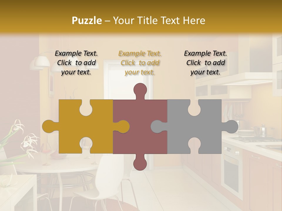 A Yellow And White Kitchen With A Table And Chairs PowerPoint Template