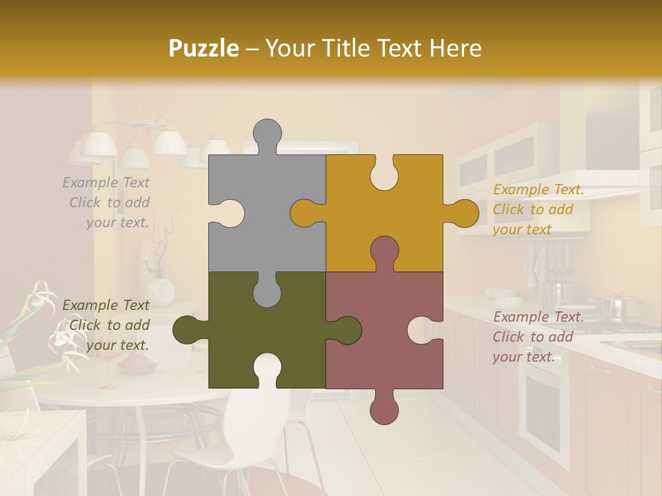 A Yellow And White Kitchen With A Table And Chairs PowerPoint Template