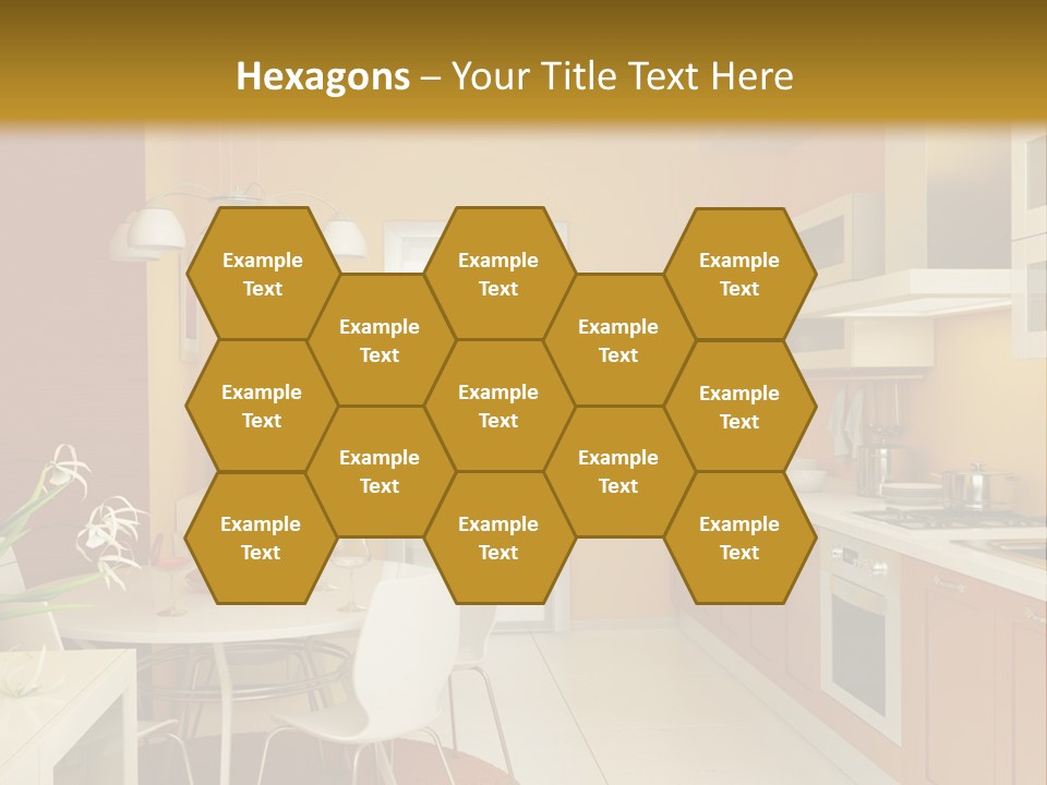 A Yellow And White Kitchen With A Table And Chairs PowerPoint Template