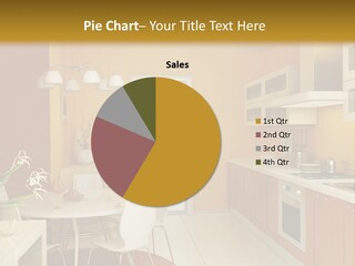 A Yellow And White Kitchen With A Table And Chairs PowerPoint Template